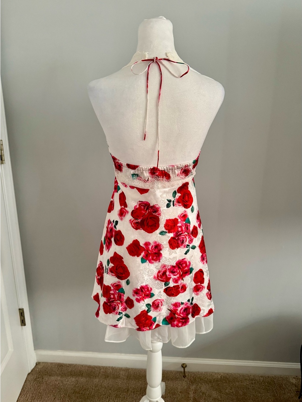 NWT (S) For Love & Lemons Carol Halter Slip Dress - Cottage Rose Satin - Picture 9 of 11